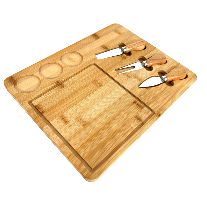 Platou din bambus GRUNBERG, 3 accesorii incluse, 26x33cm