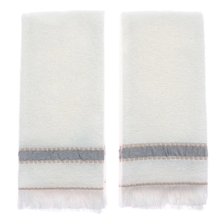 Prosop bucatarie Caressa E013, bumbac, alb + gri, 40 x 60 cm, set 2 bucati