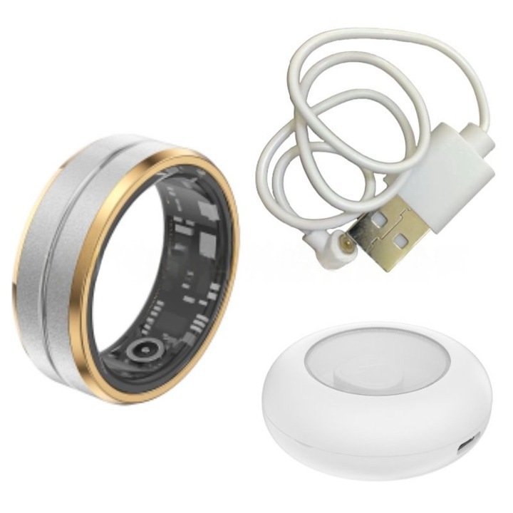 Okos gyűrű, COSMI, alvás, pulzus és oxigén monitorozás, értesítések, vízálló, hosszú akkumulátor-üzemidő, elegáns alternatíva a karkötő helyett, ezüst/arany, 12-es méret