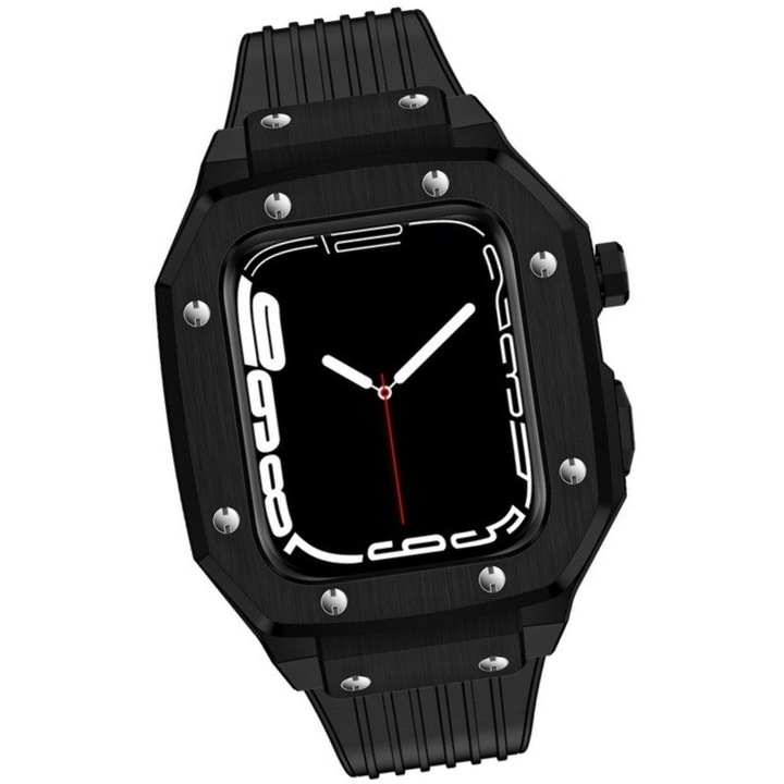 Tok és szíj Apple Watch Series 8 7,44/45 mm-hez, ütésálló, karcolásálló, fekete