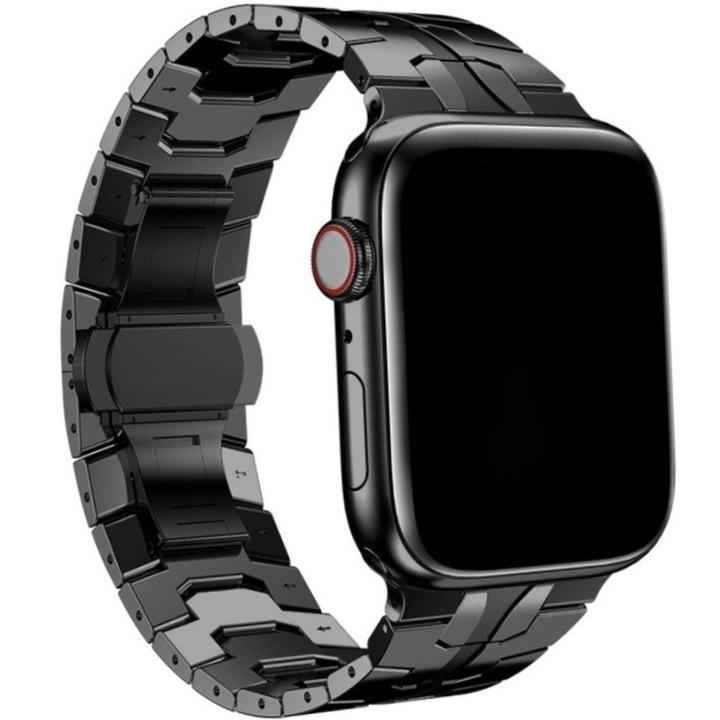 Óraszíj Apple Watch 8-hoz, 42/44/45/46/49mm, fém, fekete