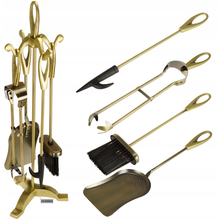 Set accesorii semineu Km Express 5 piese auriu mat 60cm
