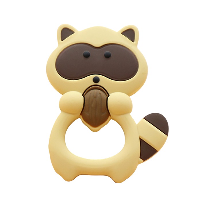Чесалка за зъби тип пръстен от хранителен силикон за бебета 3+ месеца - Dodoli Кафява катерица Орех