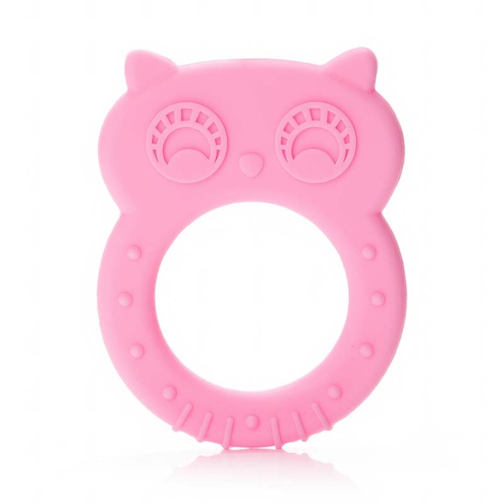Играчка за зъби тип гризалка от хранителен силикон за бебета 3+ месеца - Dodoli Бухал Розов Бонбон
