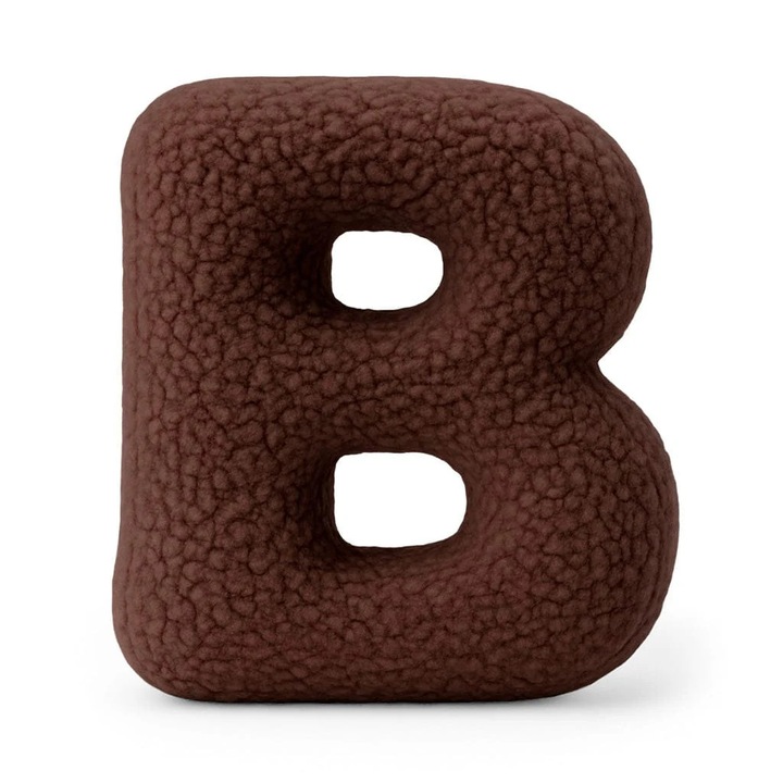 Dekoratív ábécé betű párna, Bearly, 40x38cm, teddy anyag, sötétbarna színű