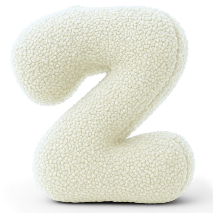 Dekoratív párna, ábécé betű, Bearly, 40x38cm, teddy anyag, krémszínű