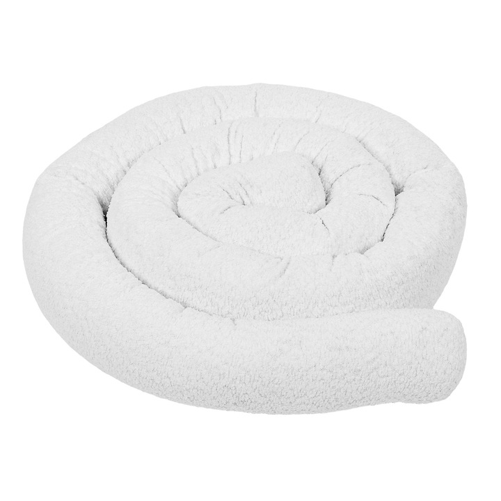 Protectie pentru patut copii, Meowbaby, Boucle, 300 cm, material din bumbac, antialergic, alb