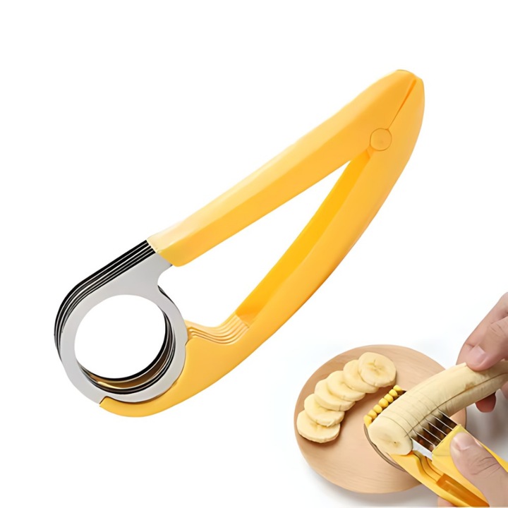 Feliator Manual pentru Banane Macvi®, Lame Inox, Design Ergonomic, Taiere Uniforma, Usor de Curatat, Galben