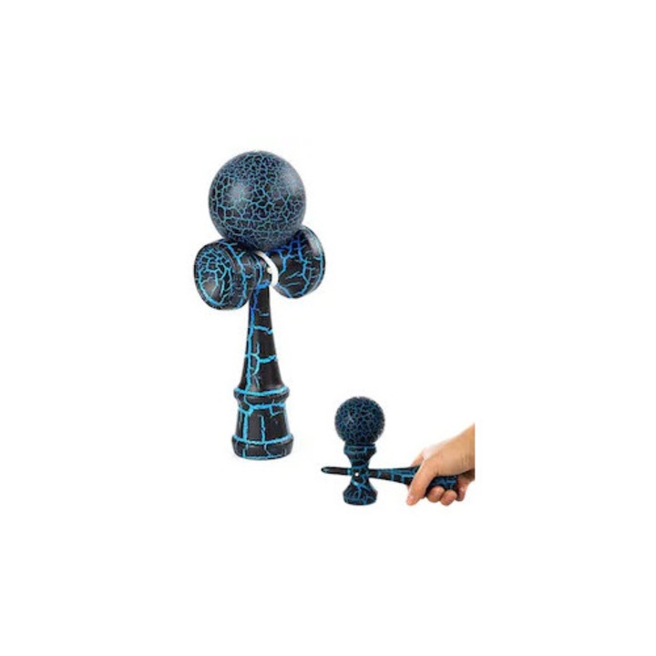 Professzionális fa kendama, 18 cm – klasszikus modell repedezett designnal, Kék, Bimbimbo