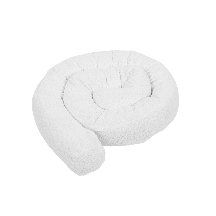 Protectie pentru patut, Meowbaby, Boucle, 200 cm, material din bumbac, antialergic, alb
