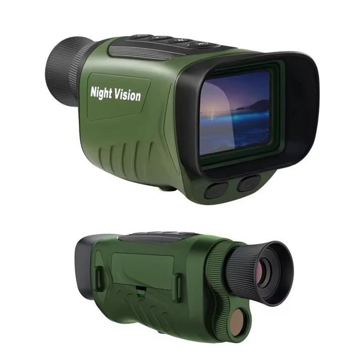 Цифров монокуляр с нощно виждане, Blirowin, 2.5K @ 30 fps, 8x цифрово увеличение, 6x оптично увеличение, 2-инчов LCD екран, батерия 18650 mAh, зелен