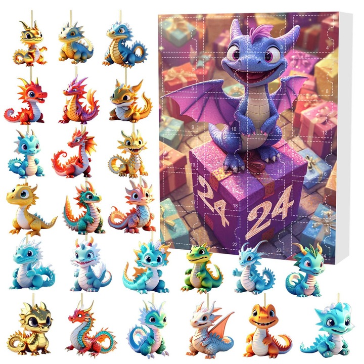 Calendar de Advent Craciun, figurine dragon bebelus, set