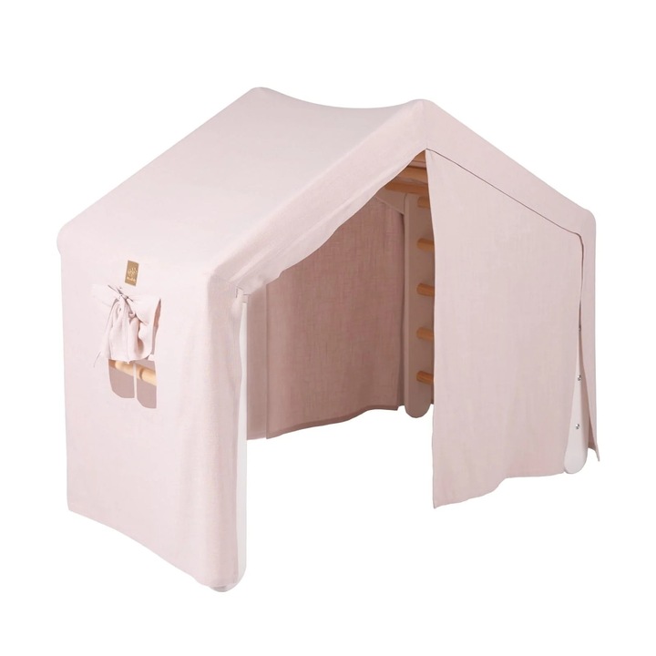 Domek cu drabinka mare si cort MeowBaby, 112x61x94 cm, natural, roz