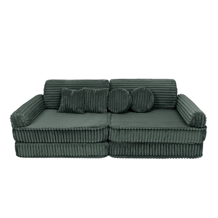 Canapea modulara pentru copii MeowBaby Premium, 10 piese, verde padure, design modern, functionalitate sporita