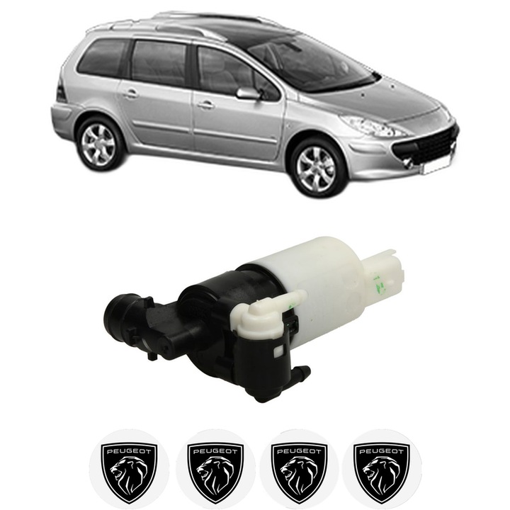 Pompa de apa spalare parbriz PEUGEOT 307 SW (3H) din 2002-2009, auto, Febi, 4x Stickere auto cu PEUGEOT
