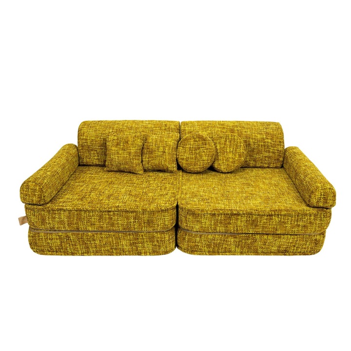 Canapea modulara pentru copii MeowBaby Premium, 8 piese, design modern, culoare mustar