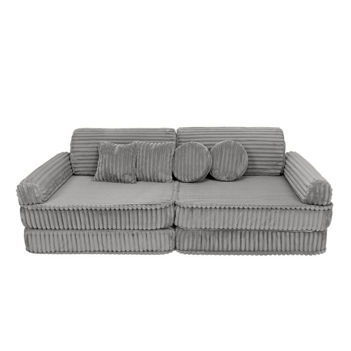 Canapea modulara pentru copii MeowBaby Premium, 10 piese, culoare gri, design functional si sigur