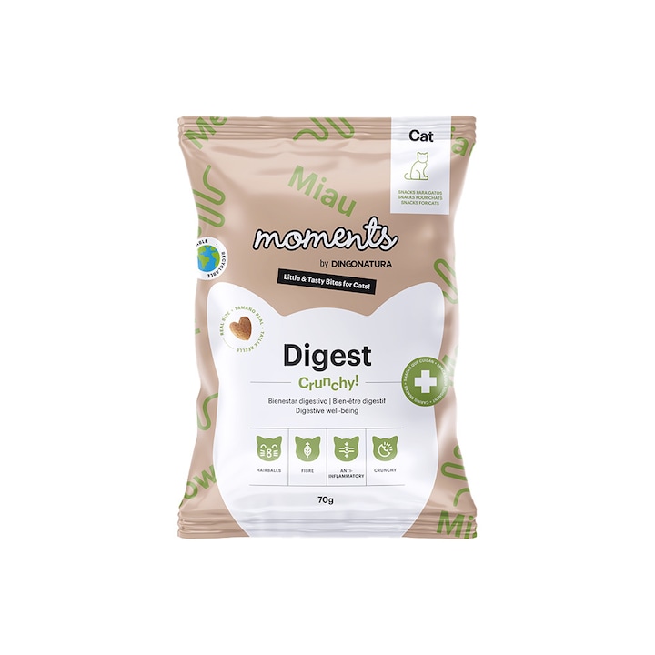Recompense pentru pisici Moments Digest, Somon, Pui, Ghimbir, Spirulina si Radacina de Cicoare 70g, Pentru Sustinerea Digestiei
