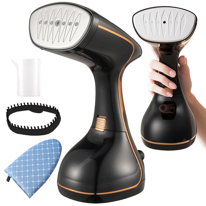 Aparat de Calcat Vertical cu Abur, Incalzire Rapida 15s, Putere 1800W, Rezervor 320ml,18 minute de abur continuu,3x Moduri Functionare, Eliminare puternica a ridurilor, Manusa protectie, perie si Pahar pentru reumplere incluse