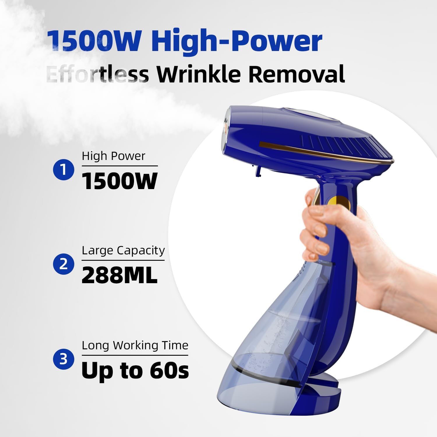Aparat de calcat vertical si orizontal portabil, putere 1500W, 2 in 1, Depozitare pliabila, rezervor 168ml, Placa cu abur din otel inoxidabil, Eliminare puternica a ridurilor, Manusa protectie, perie si Pahar pentru reumplere incluse, Negru