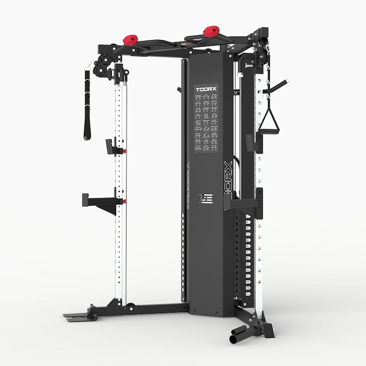 Aparat Multifunctional CSX-90 TOORX, Dual Pulley, 2x75 kg stiva greutati cu protectie, cabluri otel impletit acoperit poliuretan, cadru tubular otel, grinda multi-grip tractiuni, suport haltere, opritoare siguranta, landmine, exercitii complete functional
