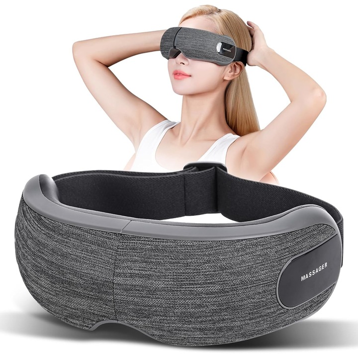 Aparat masaj pentru ochi, 4 moduri, compresa calda, microvibratii, design pliabil, 1200mAh, portabil