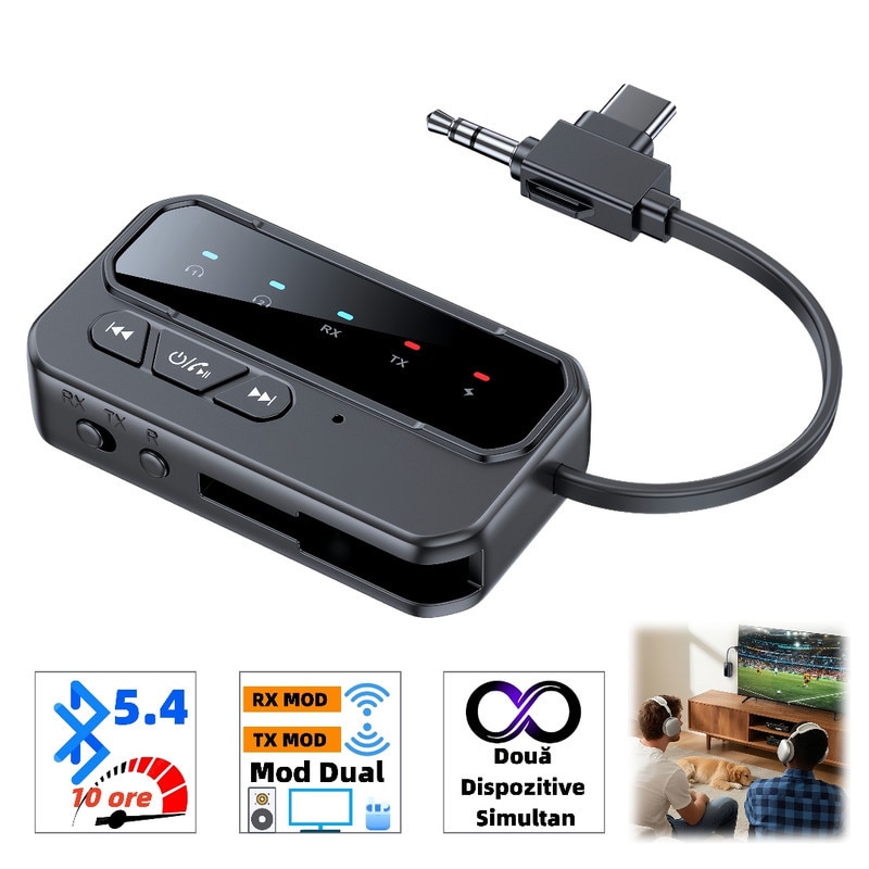 Bluetooth 5in1 adapter, Dual TX/RX mód, 2 eszköz egyidejű ...