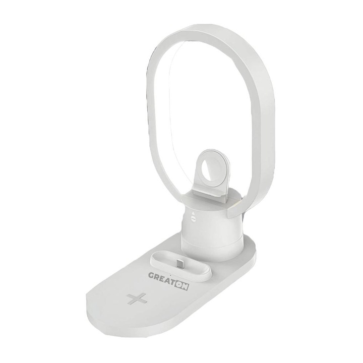 Incarcator Wireless 4 In 1 GREATON Cu Iluminare LED – Fast Charging 15W, Cablu USB-C Inclus, Alb