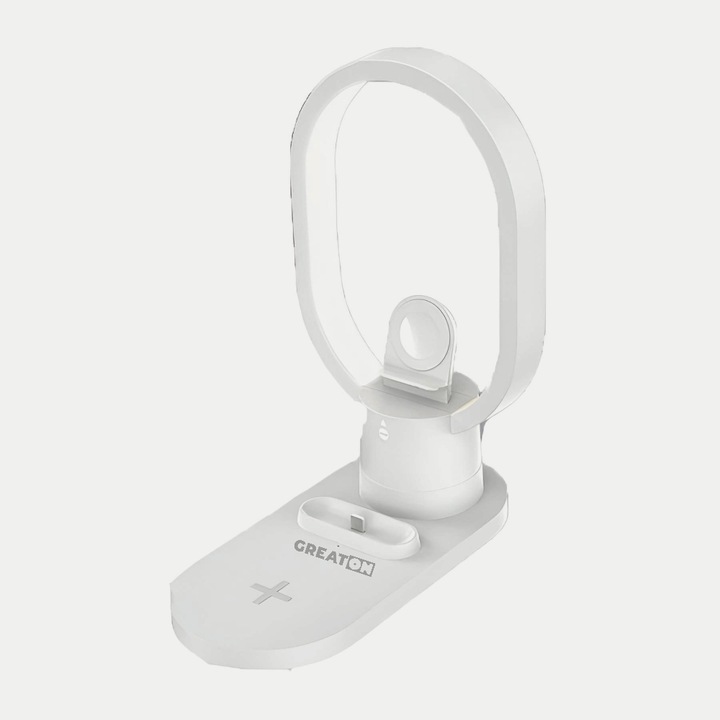 GREATON 4 az 1-ben vezeték nélküli töltő LED világítással – 15W gyorstöltés, USB-C kábel mellékelve, fehér