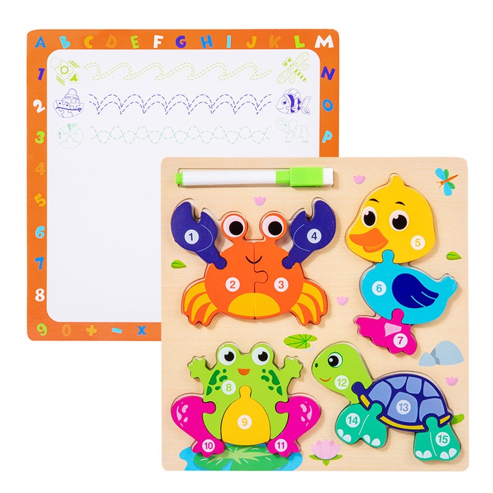 Puzzle educativ 2 in 1 pentru copii, animal si trafic, multicolor, 1-5 ani