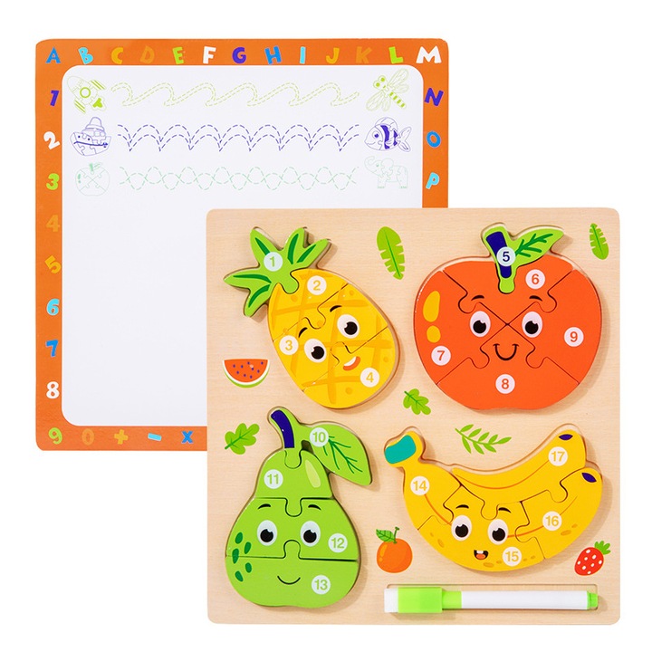 3D дървена играчка пъзел за бебета и малки деца, ръчно изработена направи си сам, с дъска за рисуване, с двустранно сглобяване, пъзел за ранно образование