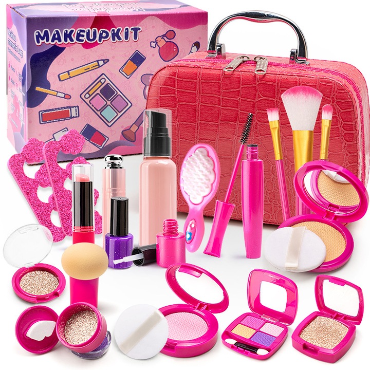 Set de cosmetice simulate pentru copii, fete, casuta de joaca, cutie de machiaj incolora