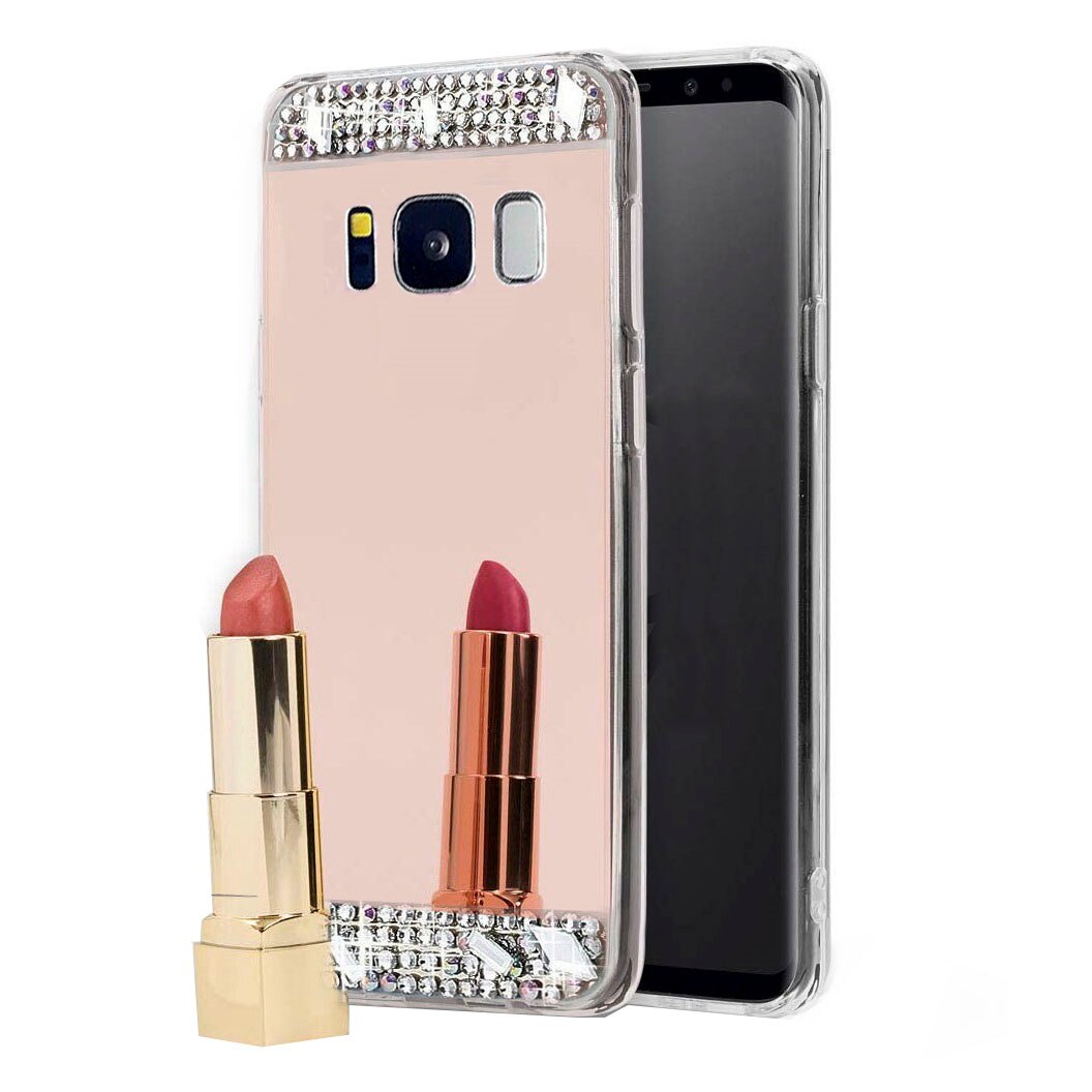 Husa pentru spate super slim oglinda mirror cu cristale pietre diamonds Samsung Galaxy S8 ROSE