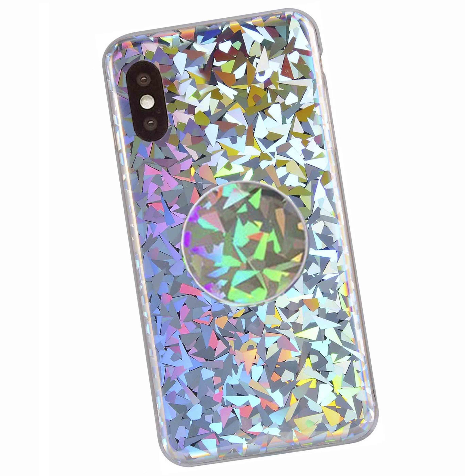 Combo Set Husa si Suport pentru telefon pentru spate tip stand iPhone X XS 10 Holografic Multicolor