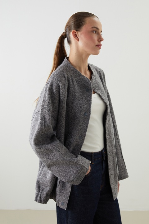 LC WAIKIKI, Jacheta supradimensionata cu capse, Gri inchis melange