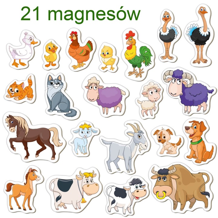 Set magneti animale de ferma, Maluk GmbH, 21 bucati, 6,4cm, 17,3x12,5x3,8cm