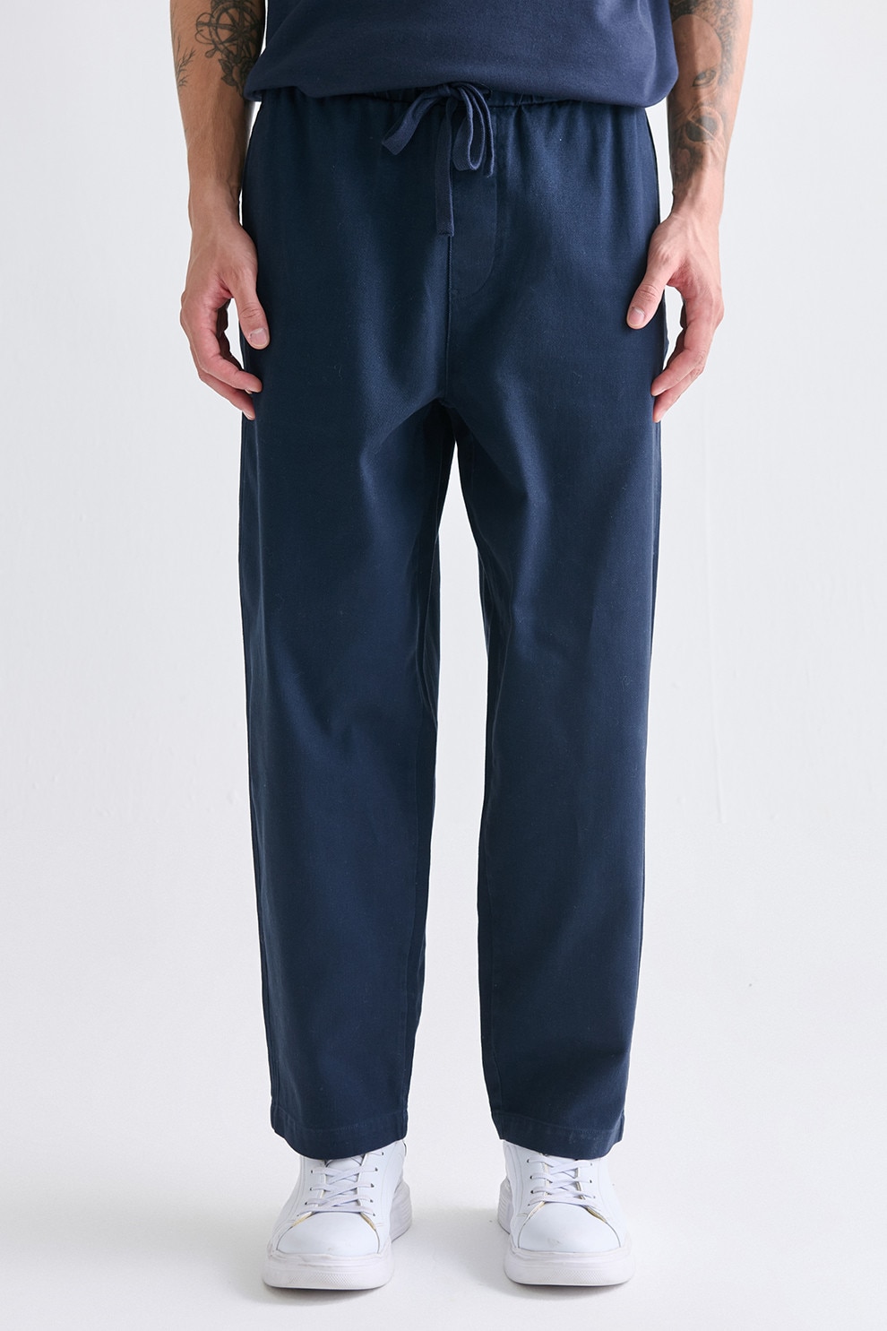 LC WAIKIKI, Pantaloni de bumbac relaxed fit cu snur, Albastru ultramarin, 28