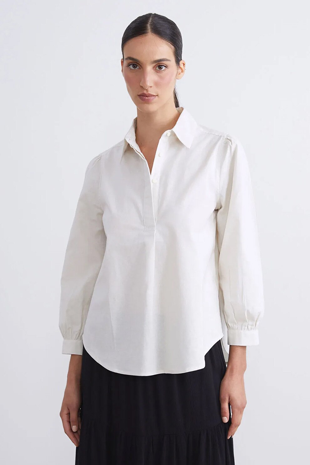 LC WAIKIKI, Bluza din amestec de in cu maneci 3/4, Alb murdar, 36