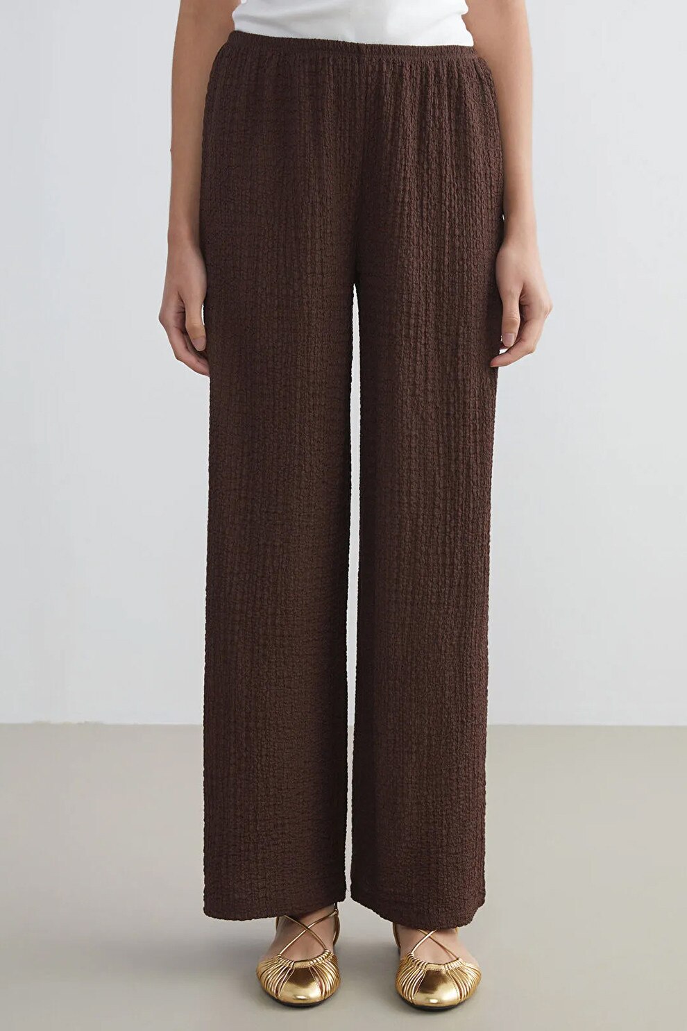 LC WAIKIKI, Pantaloni texturati cu croiala ampla, Maro, XL