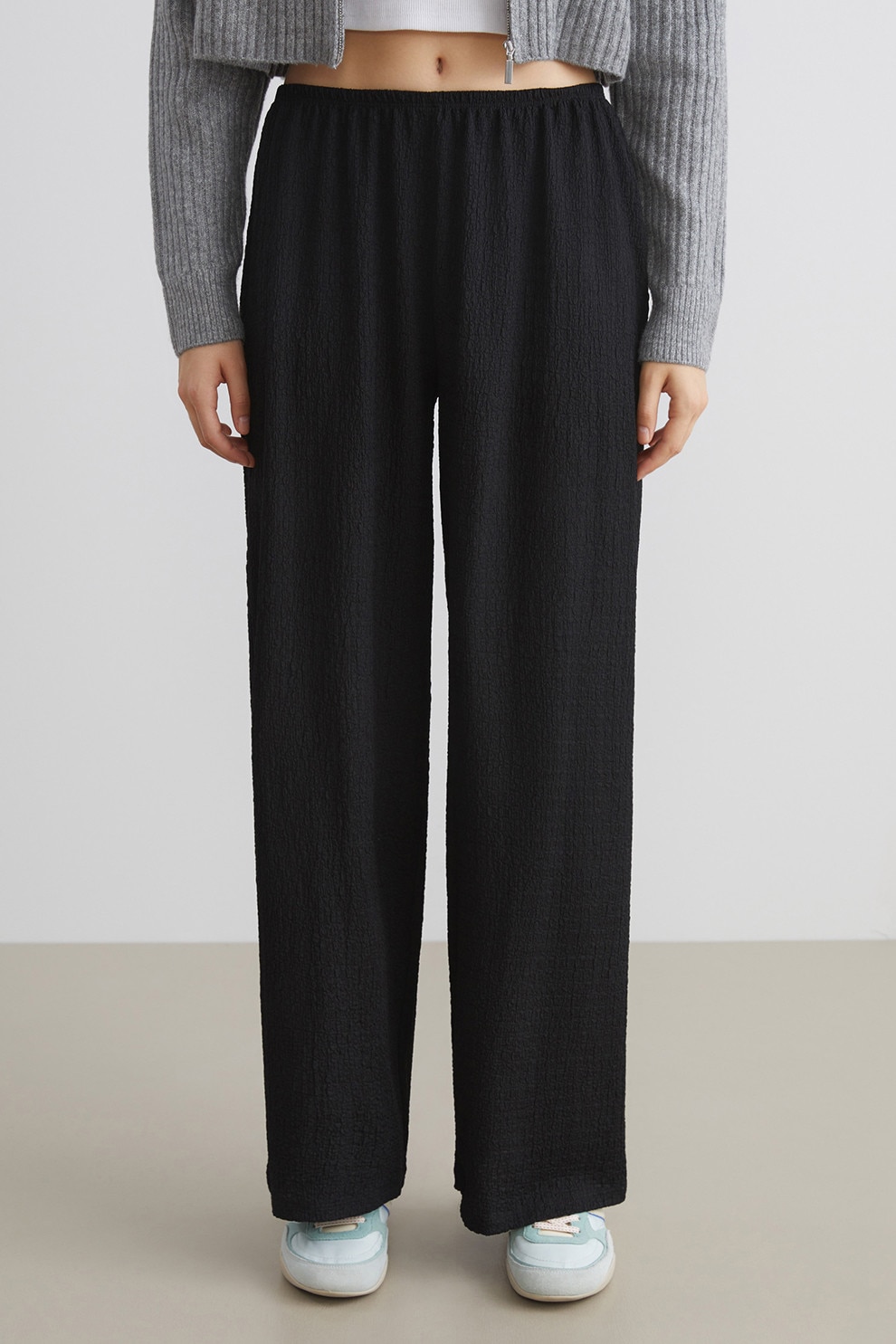 LC WAIKIKI, Pantaloni texturati cu croiala ampla, Negru, XS