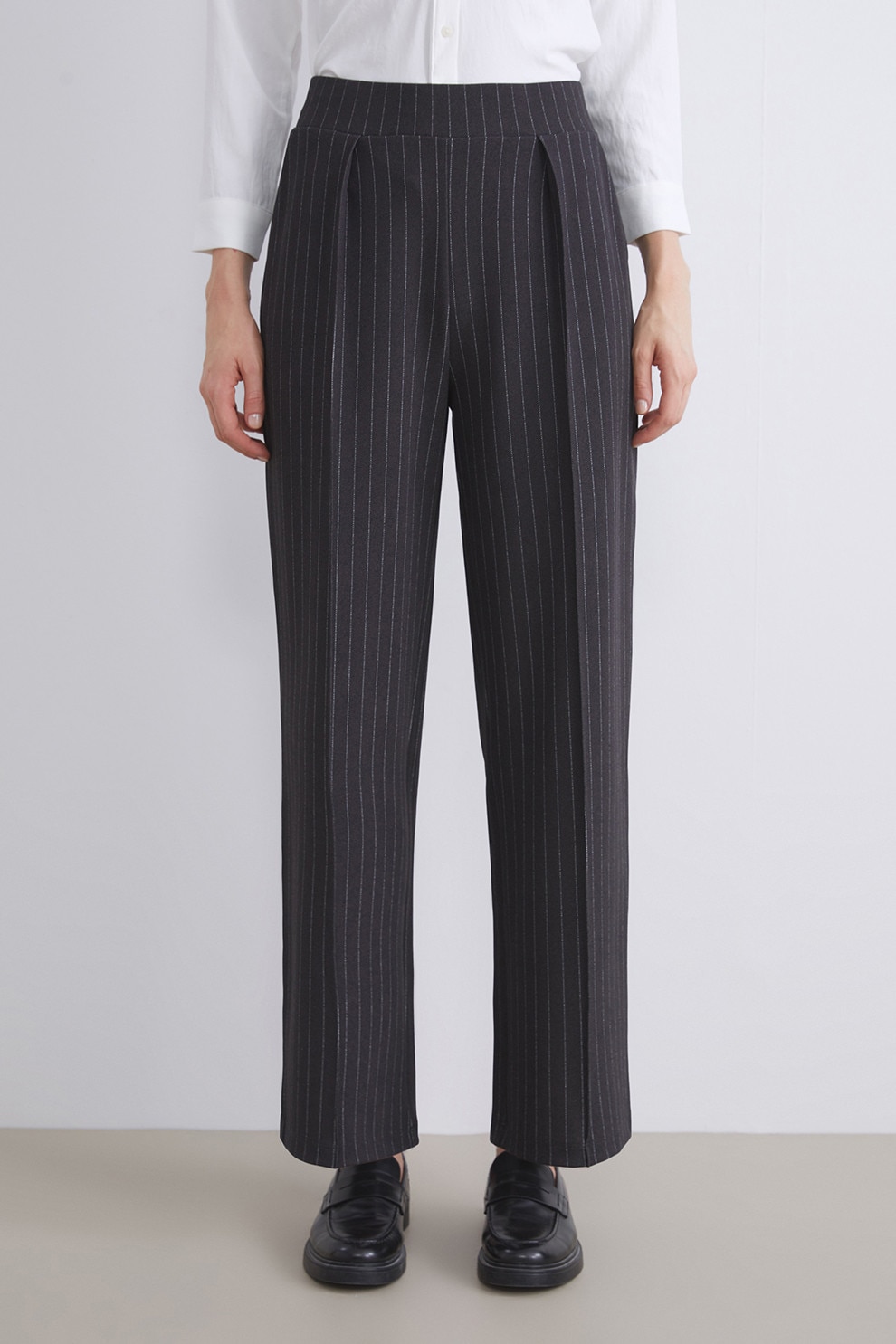 LC WAIKIKI, Pantaloni drepti cu dungi, Negru, 40