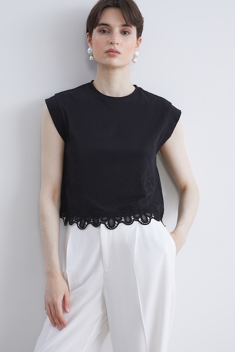 LC WAIKIKI, Bluza de bumbac cu garnituri de dantela, Negru