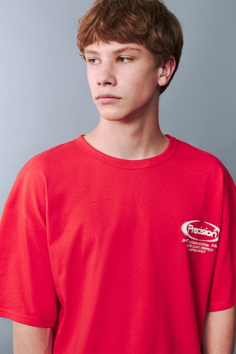 LC WAIKIKI, Tricou lejer de bumbac cu imprimeu, Alb/Rosu vermillion, XS