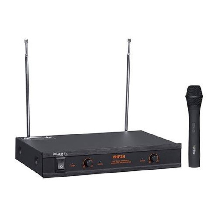 Microfon wireless Ibiza Sound, set cu receptor, manual, imunitate ridicată la frecvențe parazite
