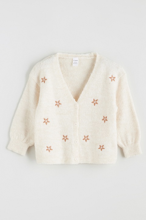 LC WAIKIKI, Cardigan cu flori brodate, Crem, 98-104 CM