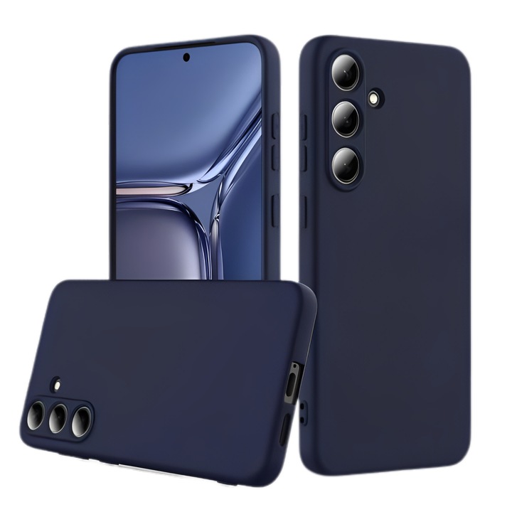 Калъф за Samsung Galaxy S25 FE, първокласен кадифен силикон, защита на камерата, тъмно синьо