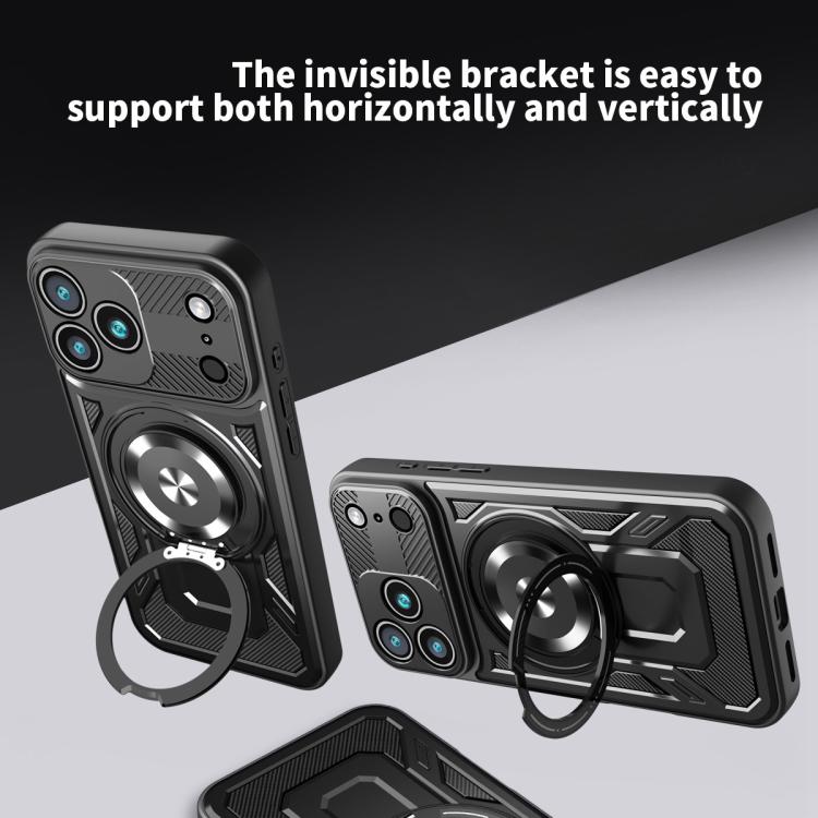 Husa pentru iPhone 17 Pro Max, Defender Armor Mag, Protectie Camere, Suport Inel, Prindere Magnetica MagSafe, Negru