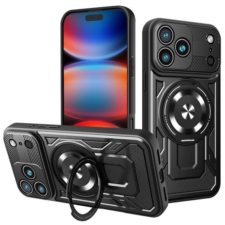 Husa pentru iPhone 17 Pro Max, Defender Armor Mag, Protectie Camere, Suport Inel, Prindere Magnetica MagSafe, Negru