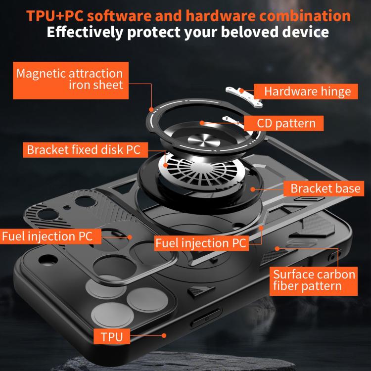 Husa pentru iPhone 17 Pro Max, Defender Armor Mag, Protectie Camere, Suport Inel, Prindere Magnetica MagSafe, Negru