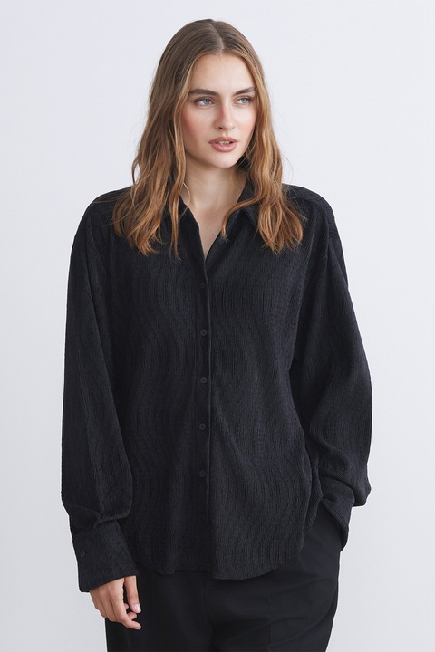 LC WAIKIKI, Camasa texturata cu maneci lungi, Negru, XS